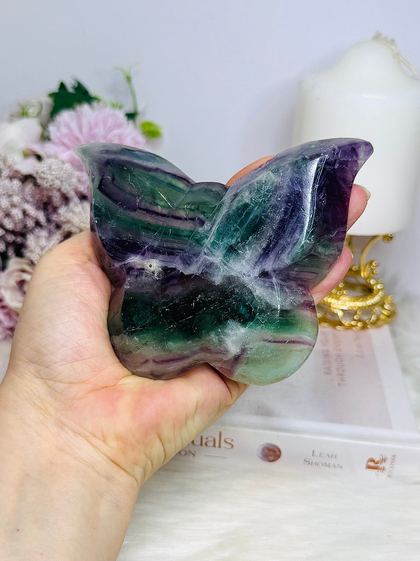 Fluorite Carved Butterfly Bowl 20cm