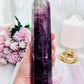 Large 20cm Stunning Purple Fluorite Tower with Rainbows (the tower has a slight tilt)