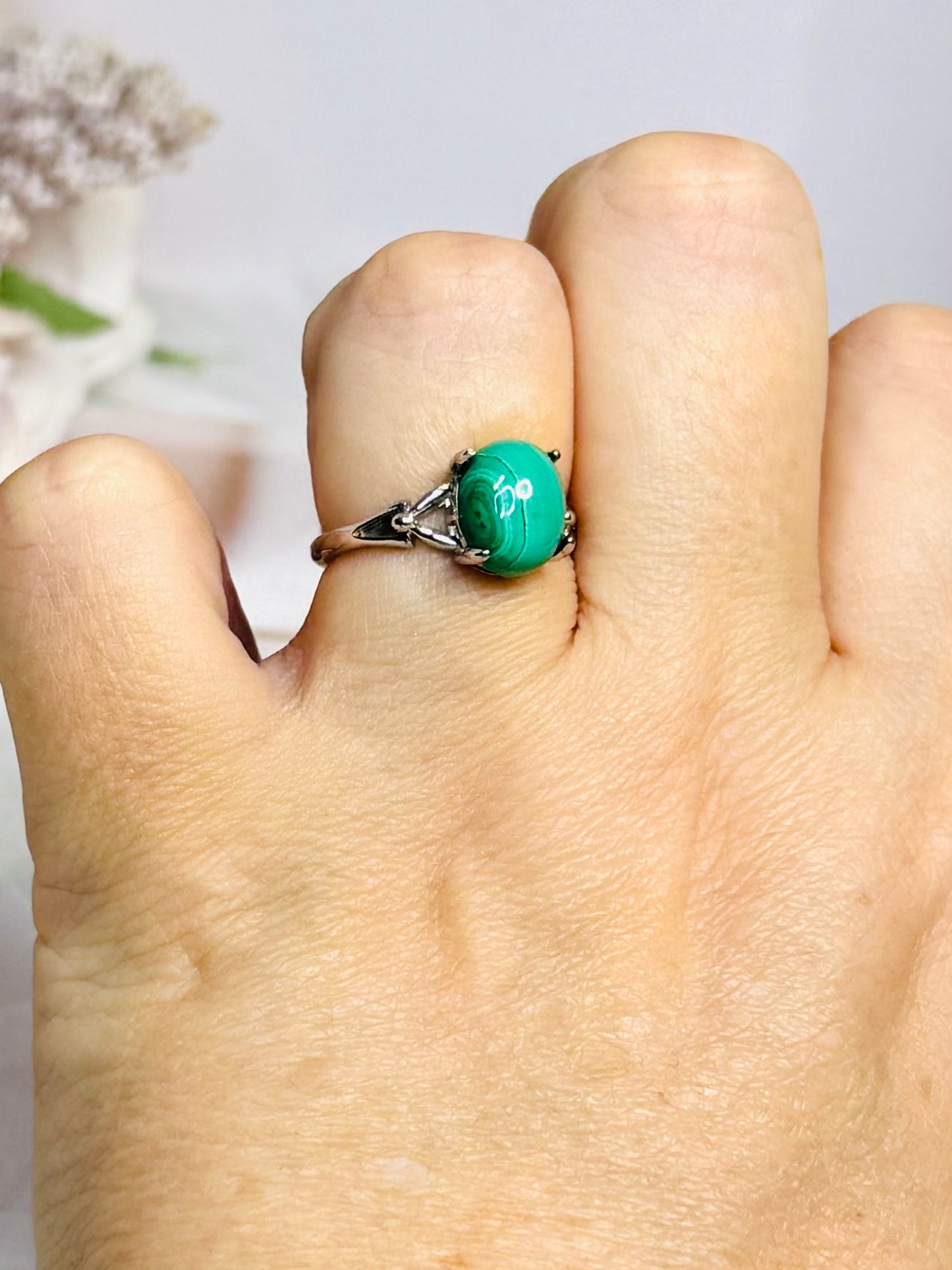 Adjustable Malachite Ring in Gift Bag