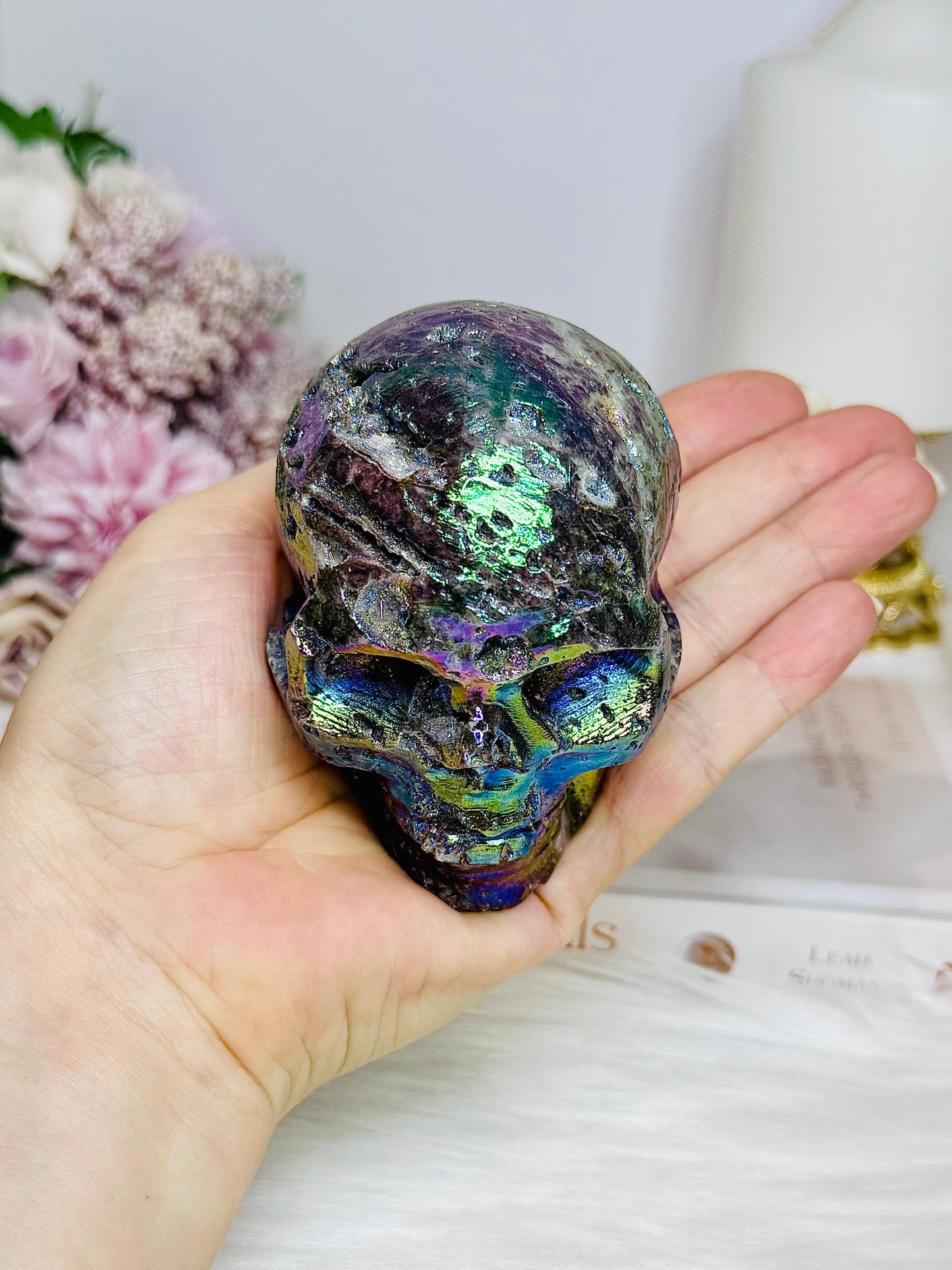 Large Druzy Aura Sphalerite Carved Skull 8cm 425g