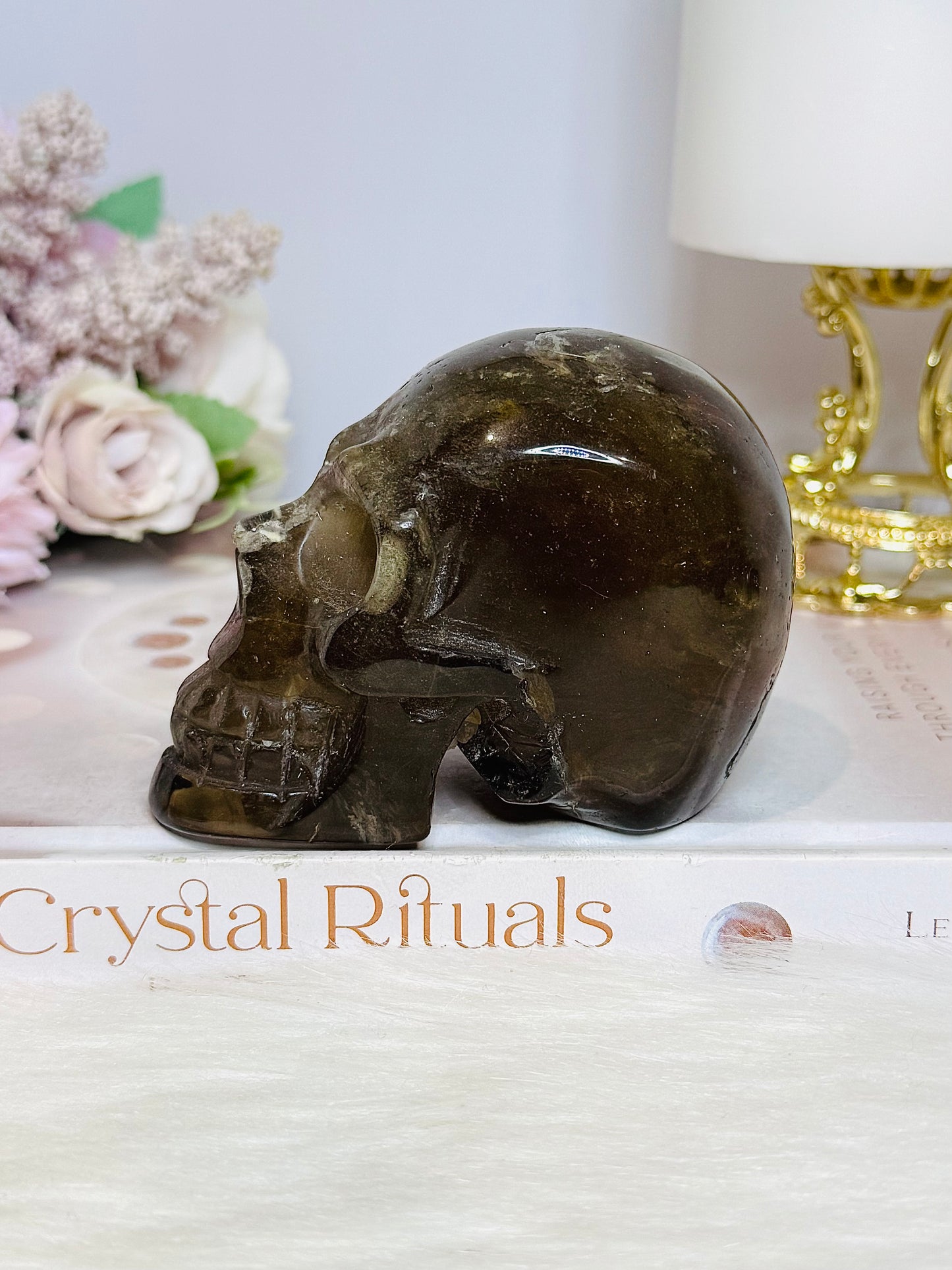 Smokey Quartz Carved Skull 373g 8.5cm