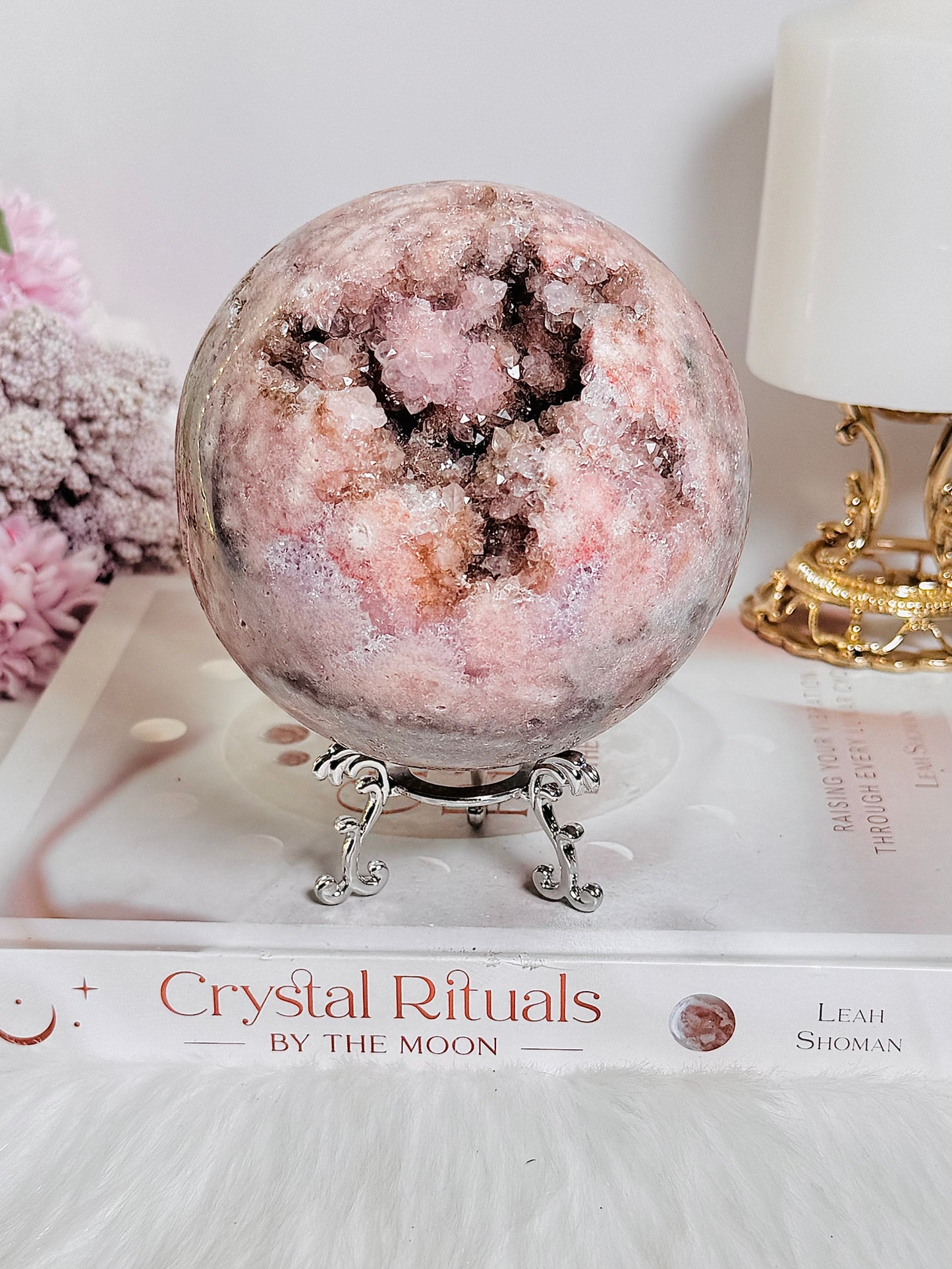 The Pink Amethyst QUEEN ~ Divine Large 10.5cm 1.2KG Druzy Pink Amethyst Sphere on Stand with Stunning Crystallisation