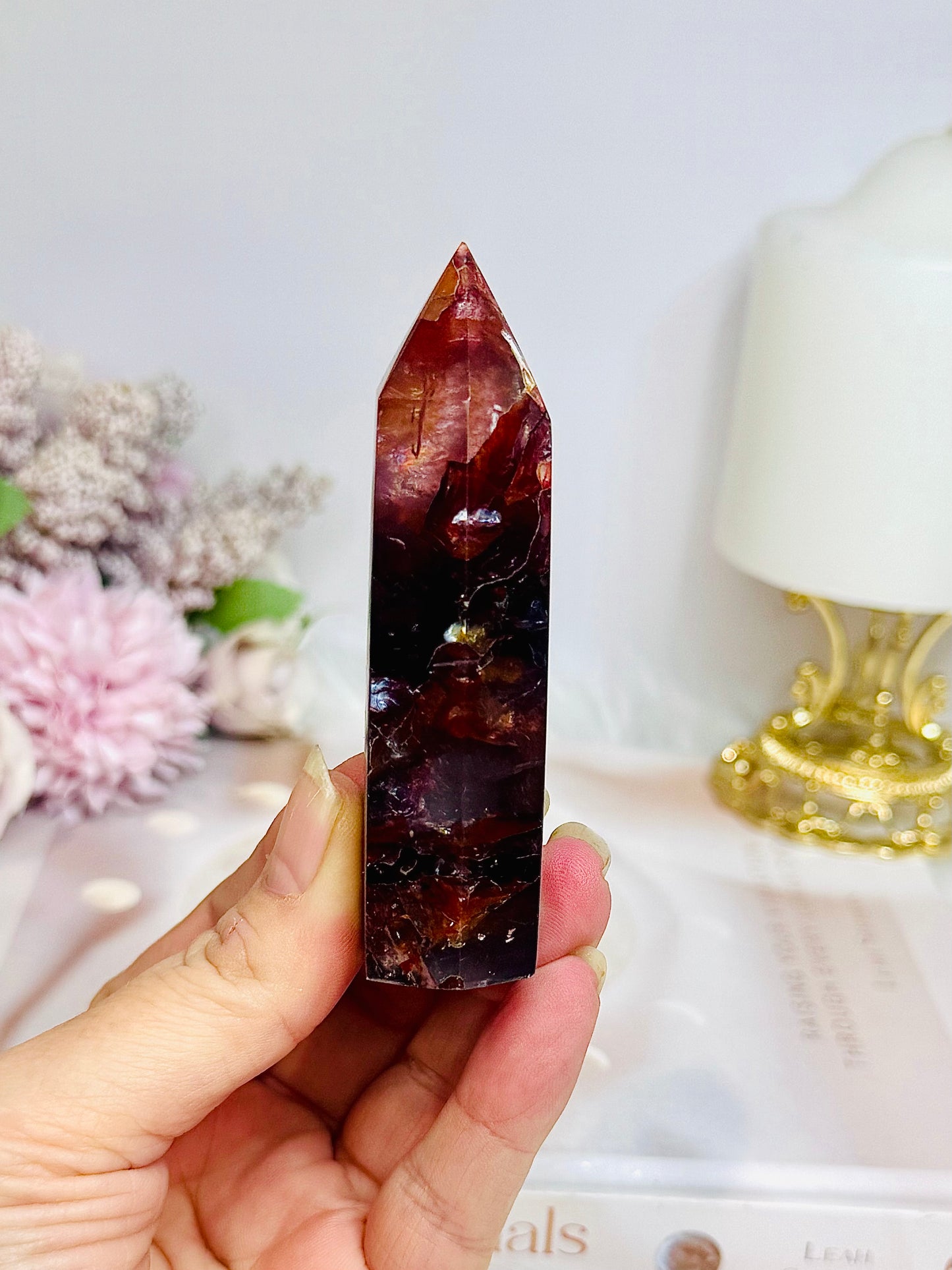 High Grade Fire Quartz Tower with Rainbows 8.5cm