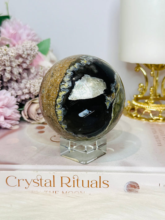 Large Volcano Agate (UV Reactive) Sphere On Stand 394g