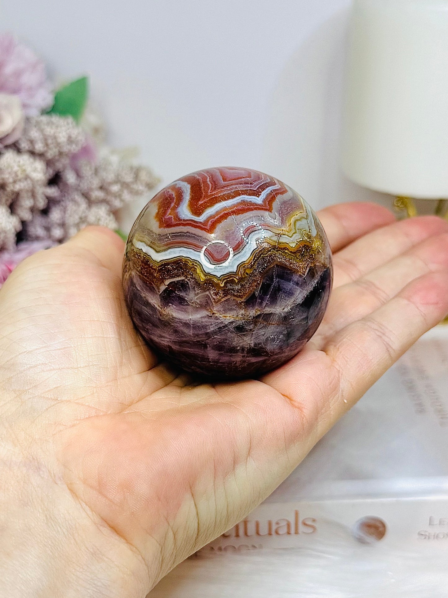 Crazy Lace Amethyst Sphere on Stand 221g