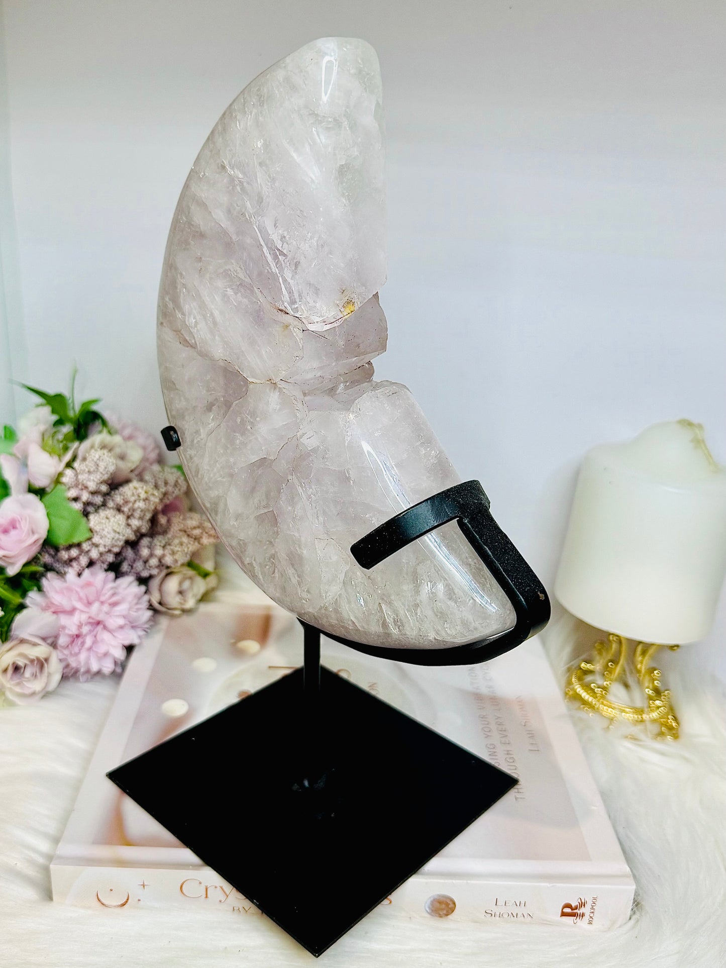 Huge Amethyst Carved Druzy Moon On Custom Stand 2.2KG 28cm (Inc stand)