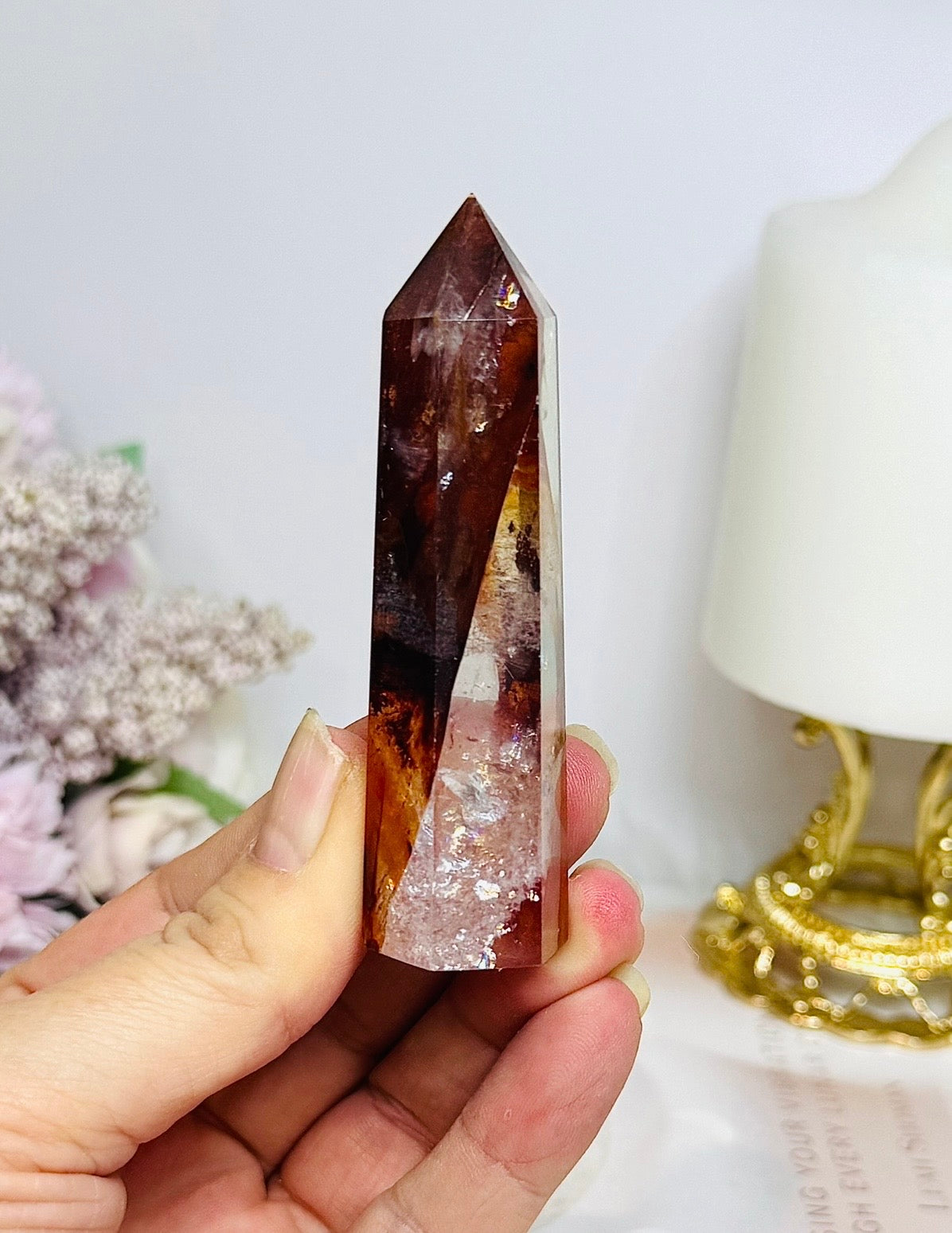 High Grade Fire Quartz Tower with Rainbows 8cm