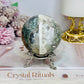 Moss Agate Druzy Sphere On Stand 373g