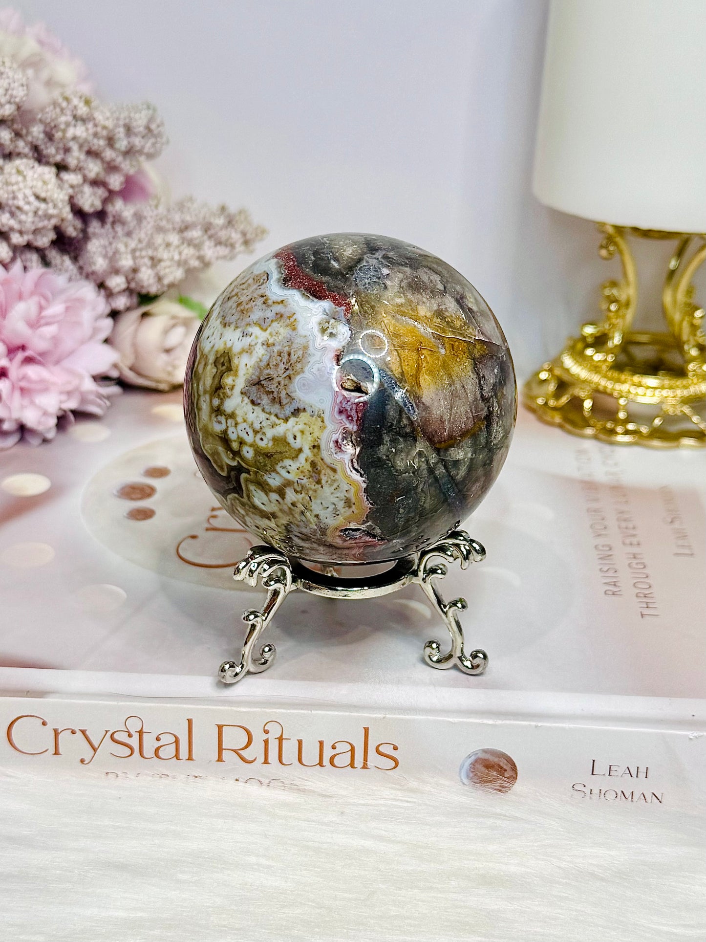 Large Mexican Lace Agate Sphere on Stand 368g