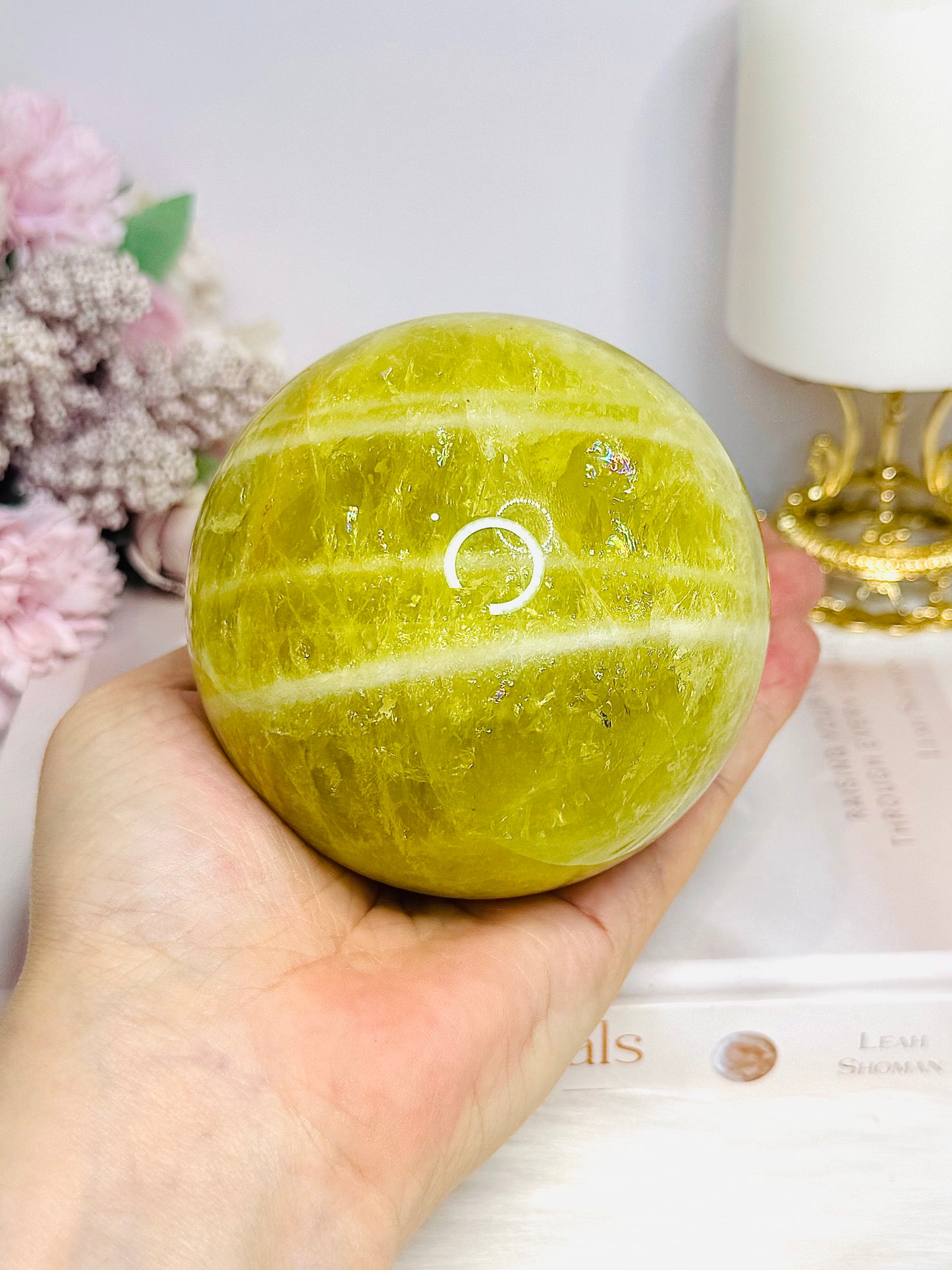 Large Citrine Sphere With Rainbows (heat treated) On Stand 890g
