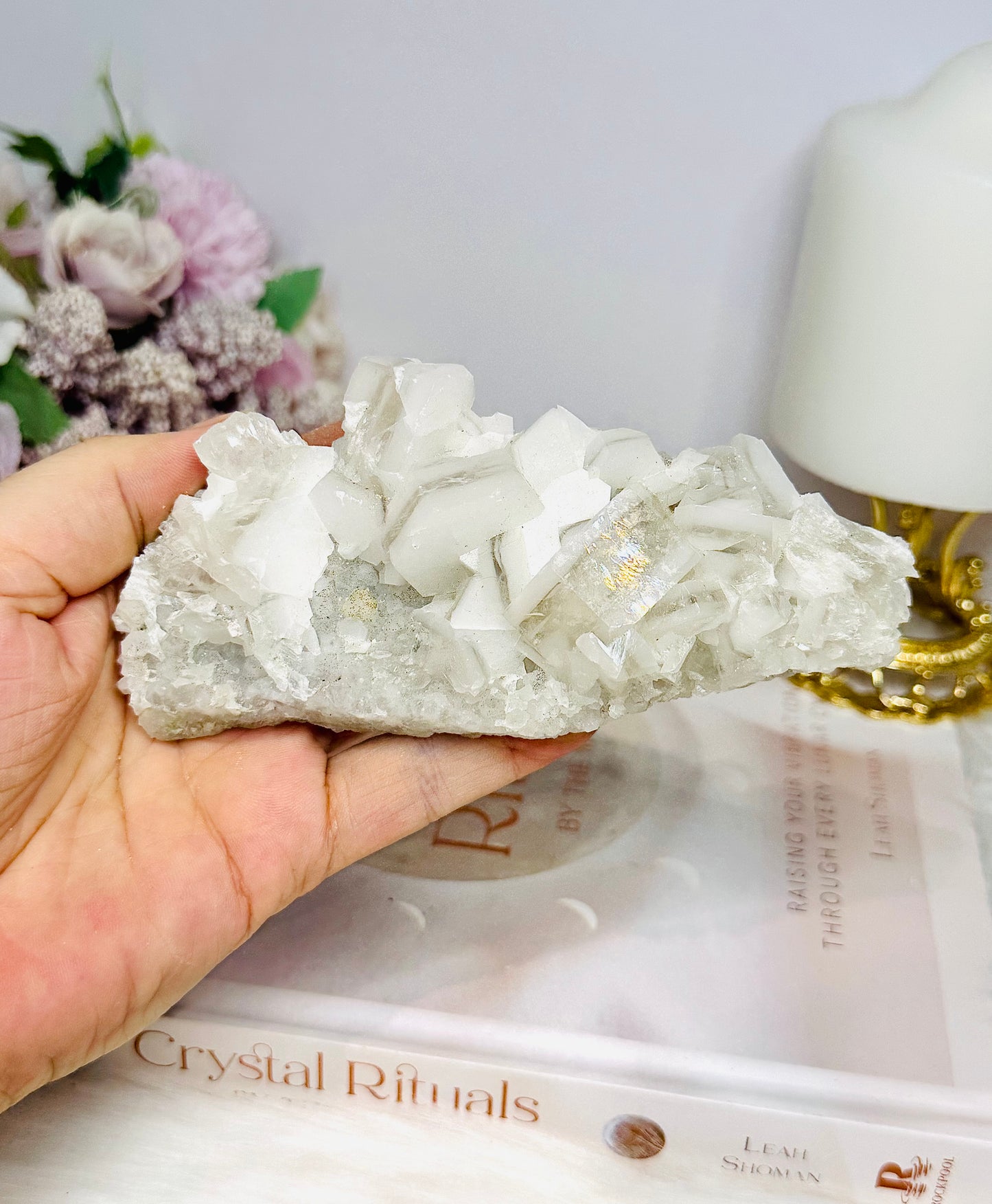 White Sandwich Calcite Specimen | Slab with Rainbows 12.5cm