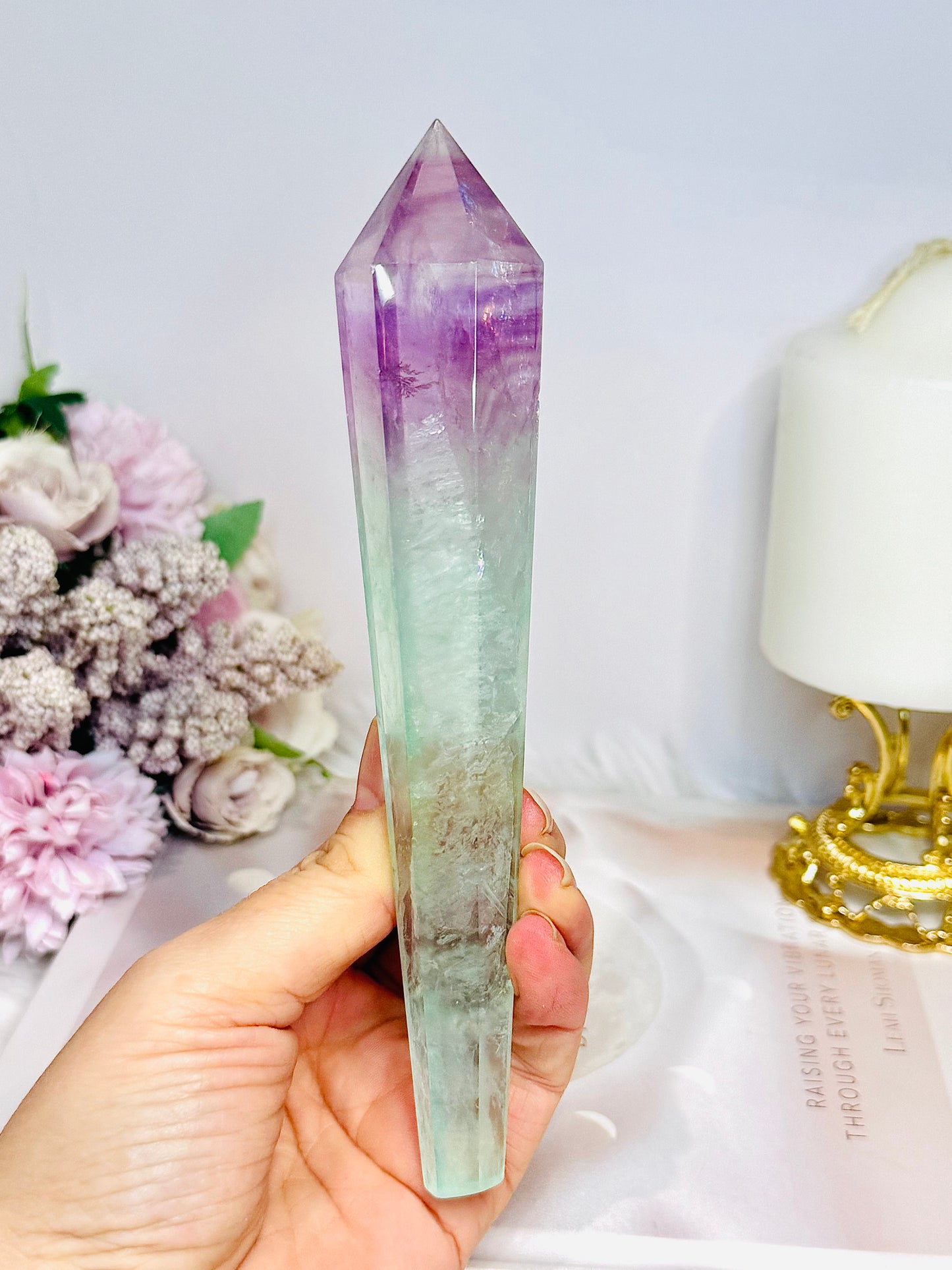 Watermelon Fluorite Wand | Tower with Rainbows  17.5cm