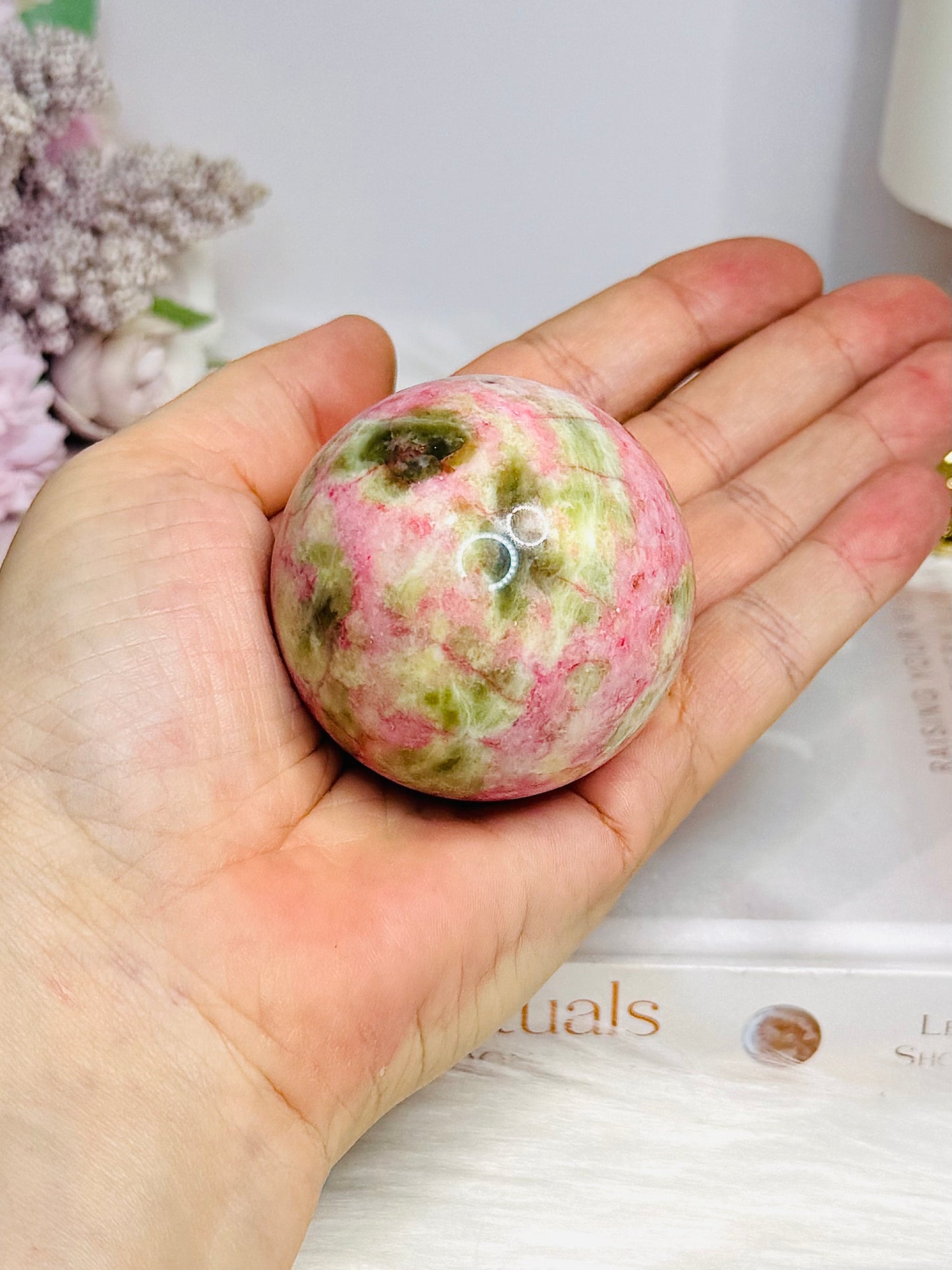Thulite Sphere with Epidote 197g