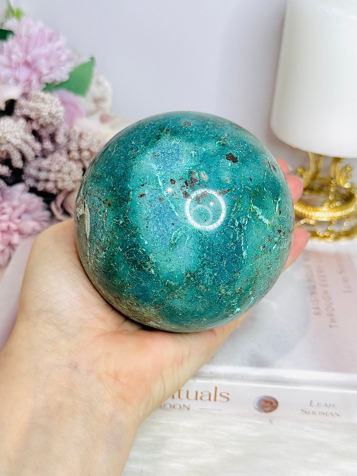 Huge Natural Chrysocolla Sphere On Stand 962g