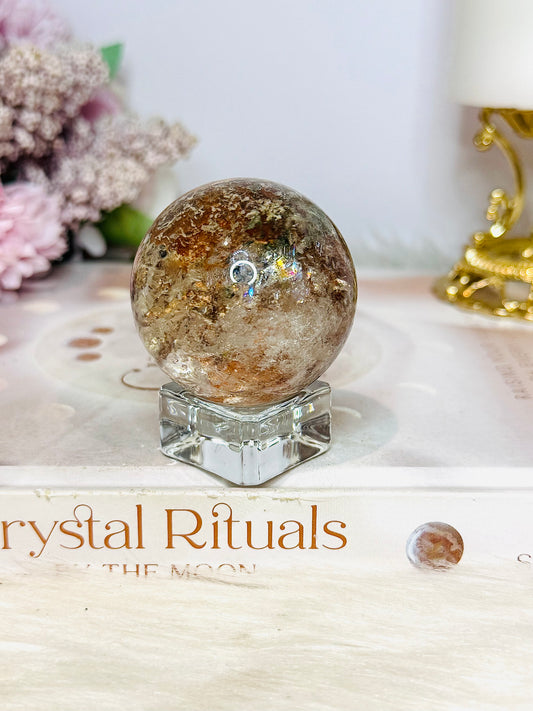 High Grade Garden Quartz Sphere with Rainbows 114g on Stand