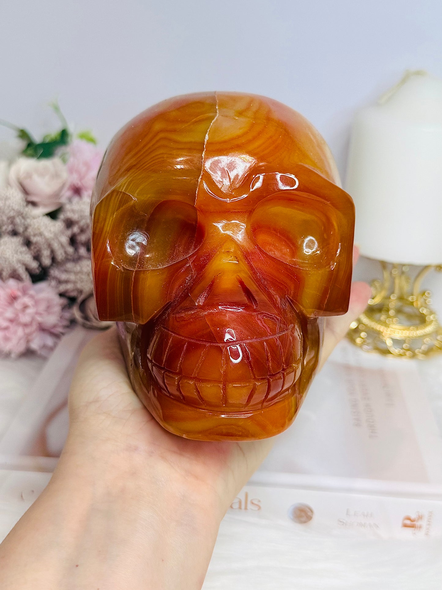 Huge Carnelian Carved Skull 14cm 2.14KG ~ Reduced as surface crack