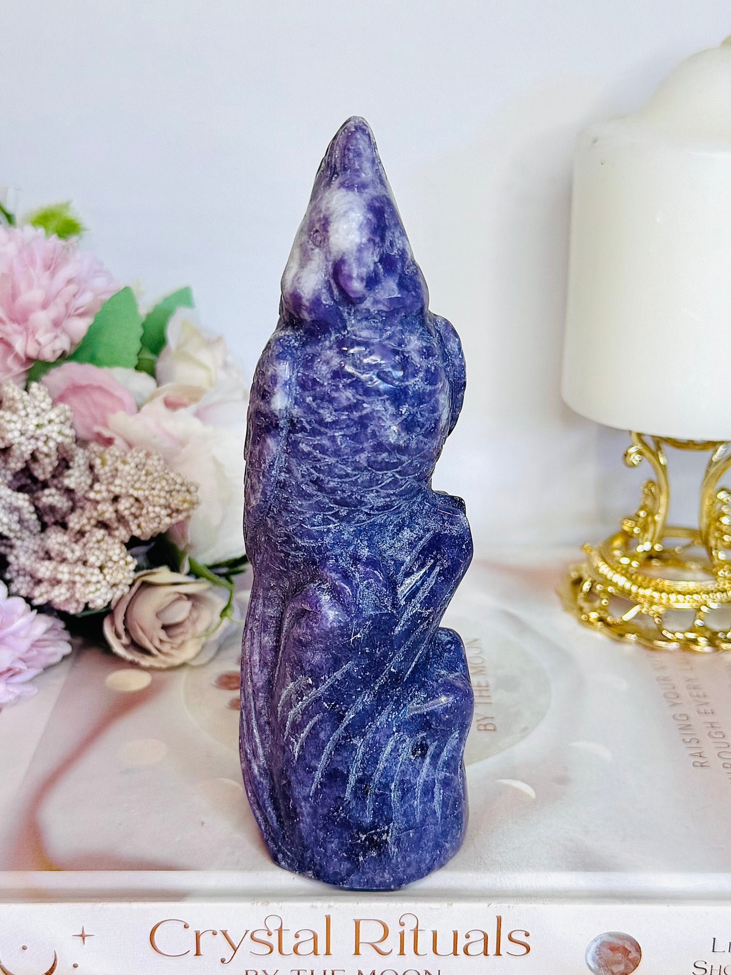 Large 15cm Lepidolite Carved Cockatoo Bird