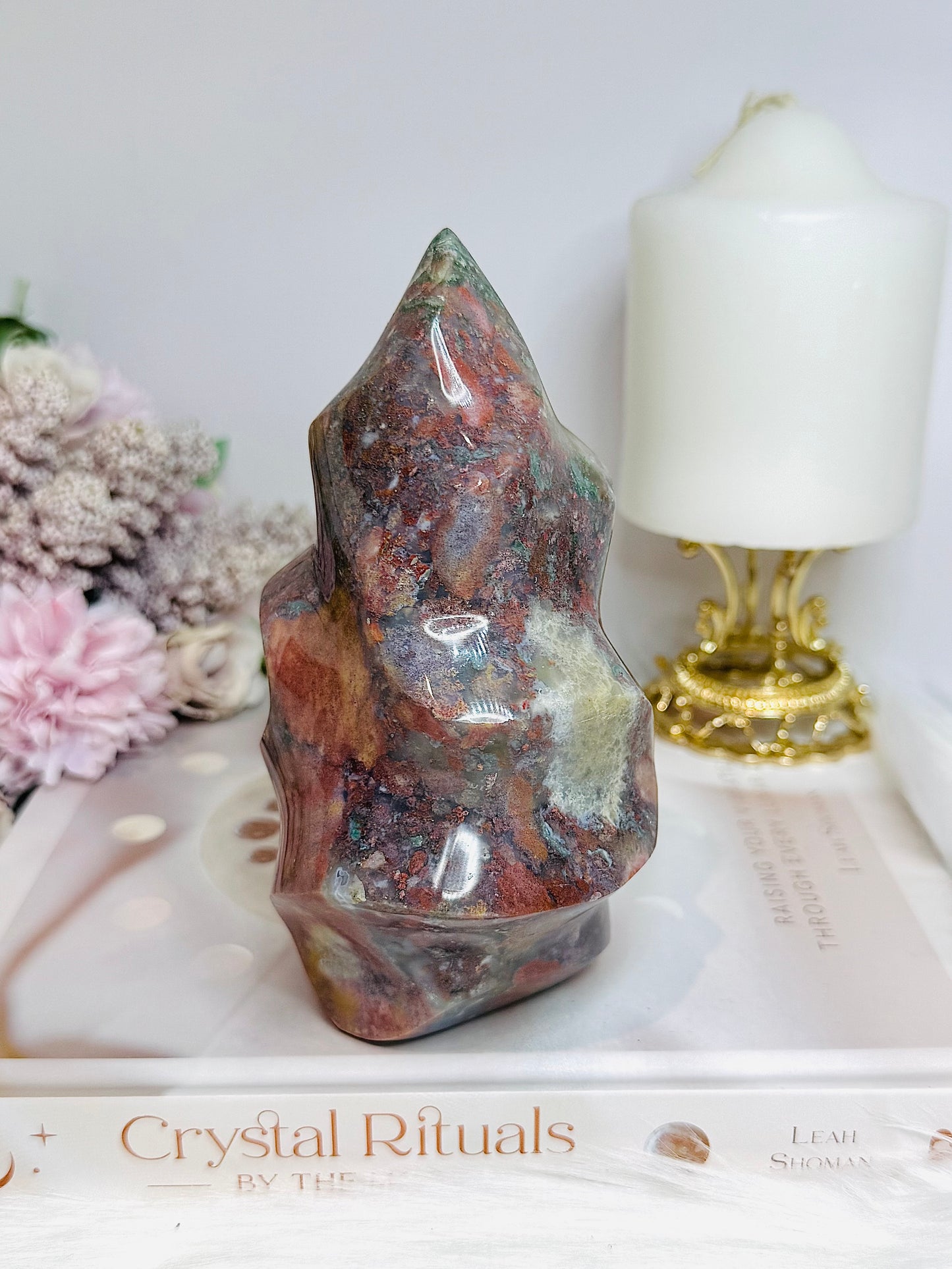 Large Ocean Jasper Carved Flame 14cm 706g