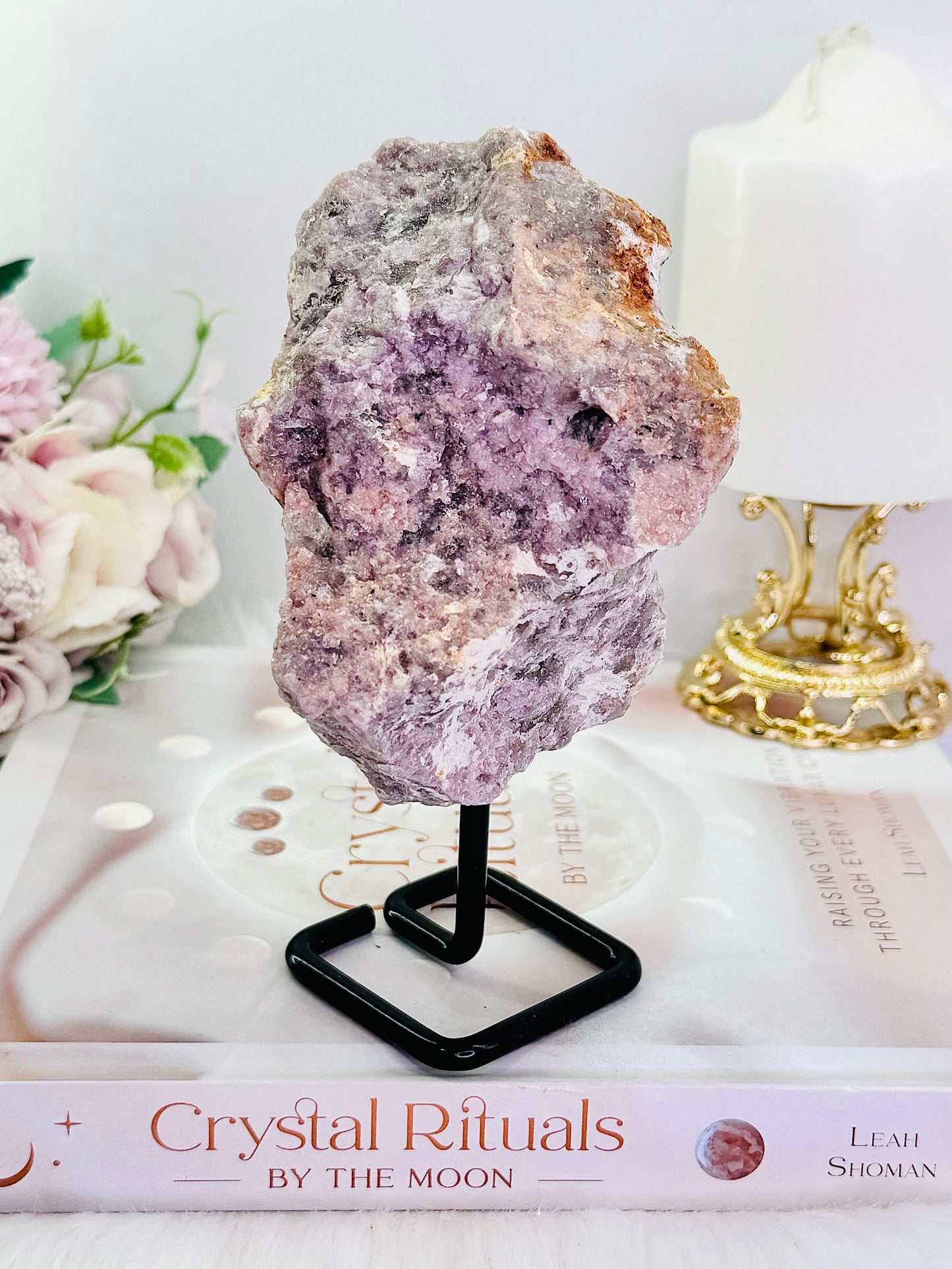 Stabilise Emotions ~ Gorgeous Large Raw Natural Lepidolite Crystal 587grams On Stand From Brazil