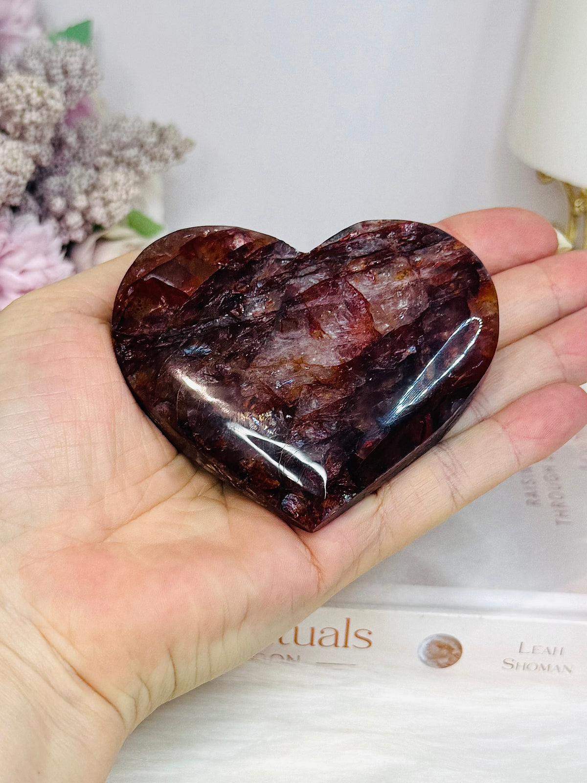 High Grade Fire Quartz Heart On Stand 8cm