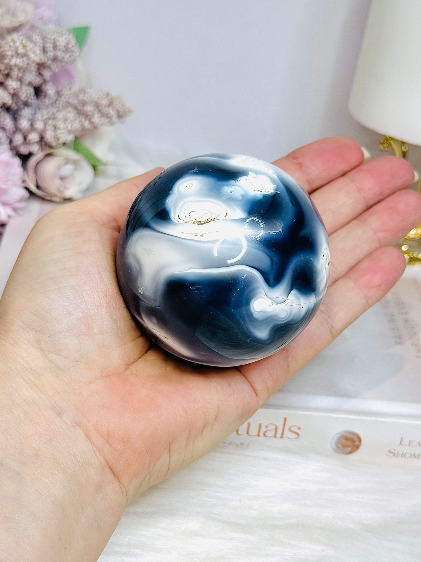Large Orca Agate Sphere on Stand 379g