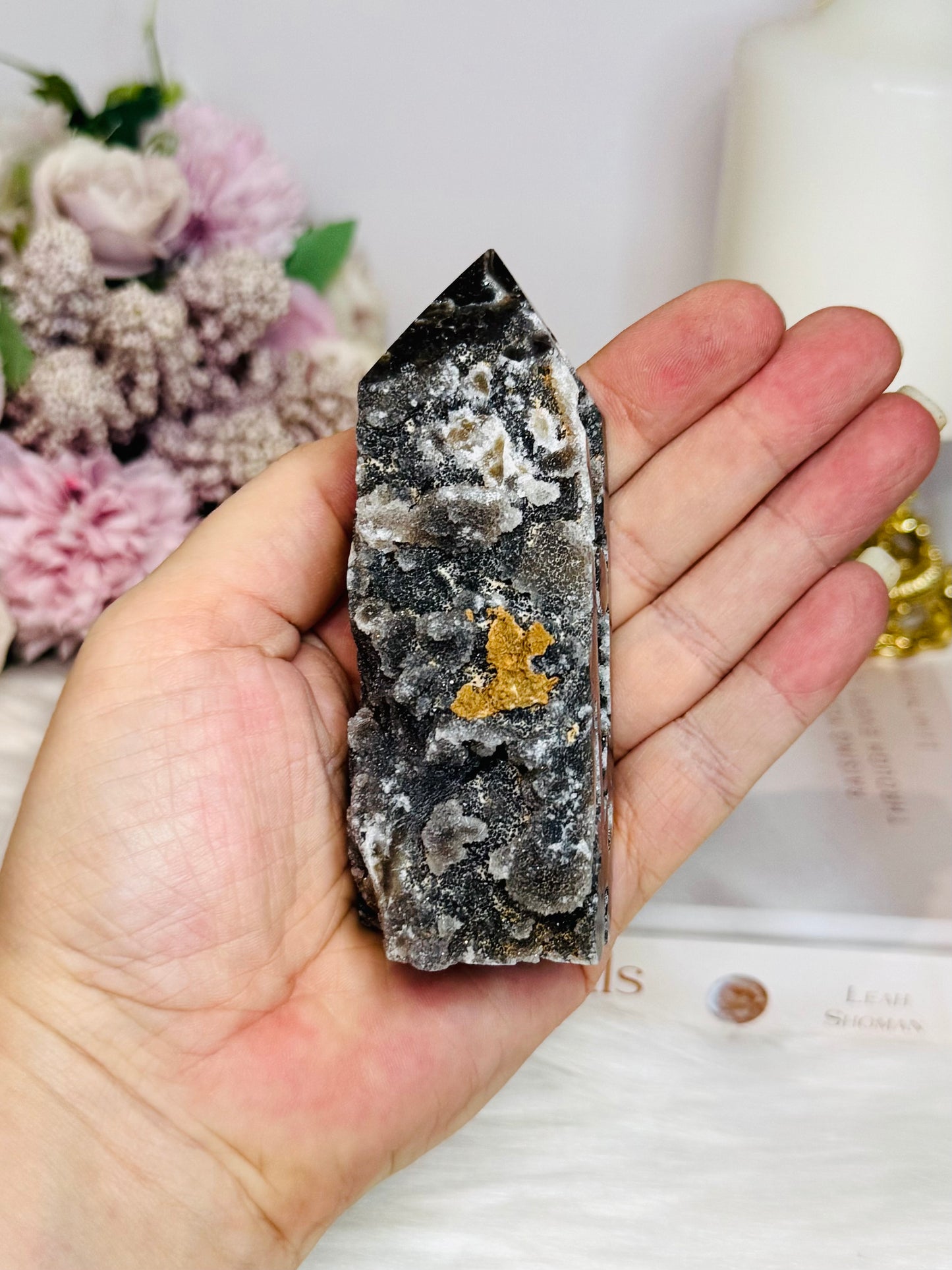 Black Sphalerite Druzy Tower 10cm