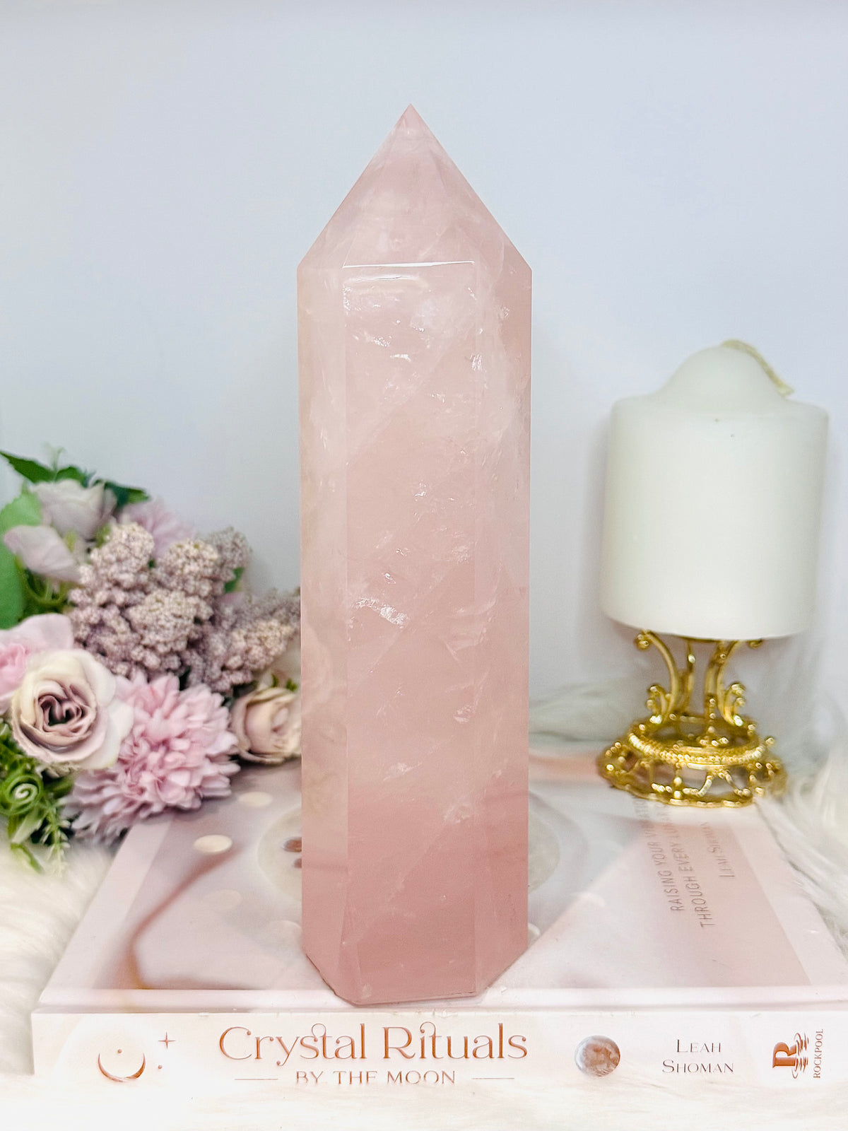 Large Chunky Pink Rose Quartz Tower 1.15KG 21.5cm