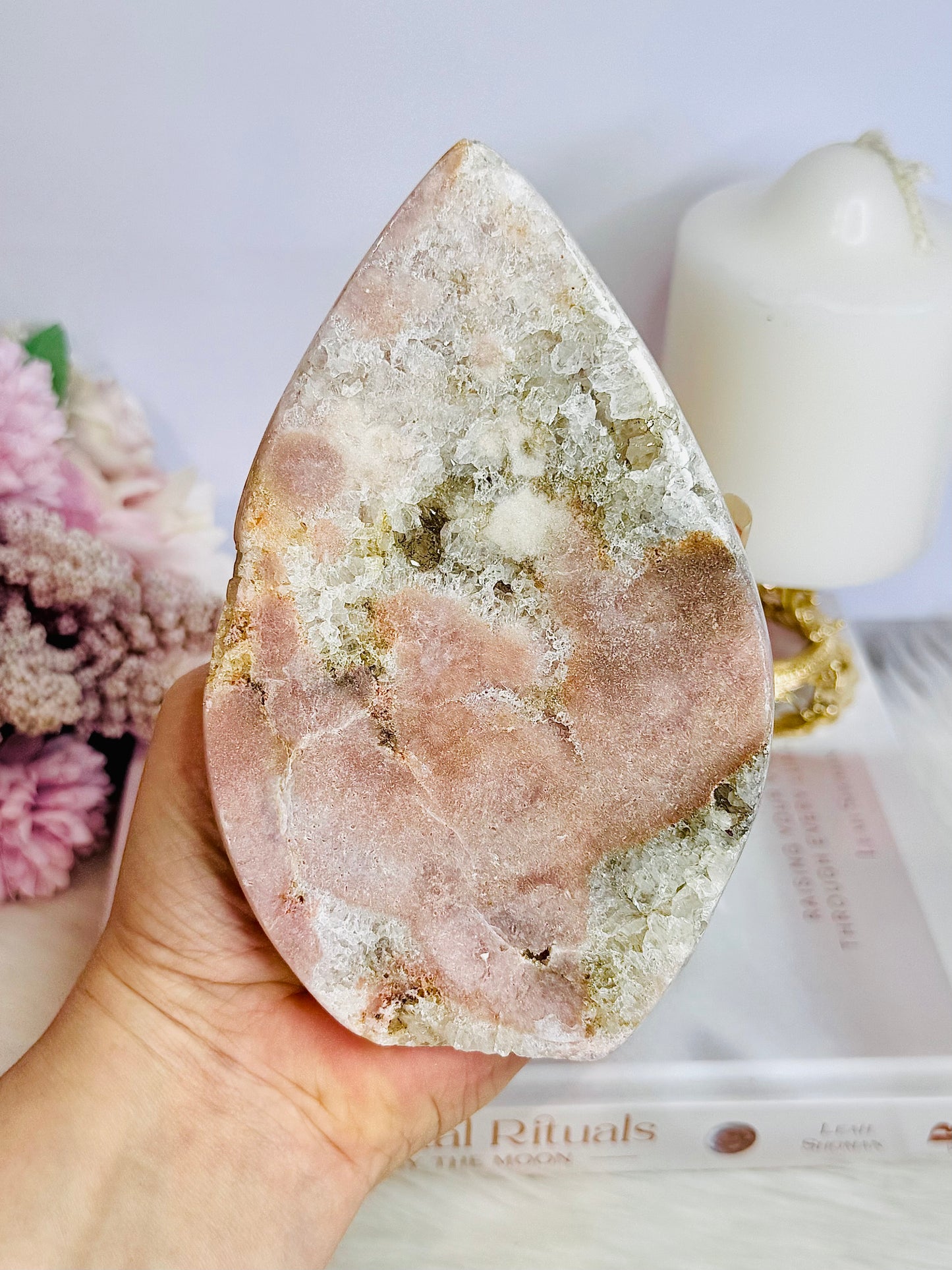 Classy & Fabulous Large 14.5cm 614gram Druzy Pink Amethyst Craved Flame | Freeform From Argentina