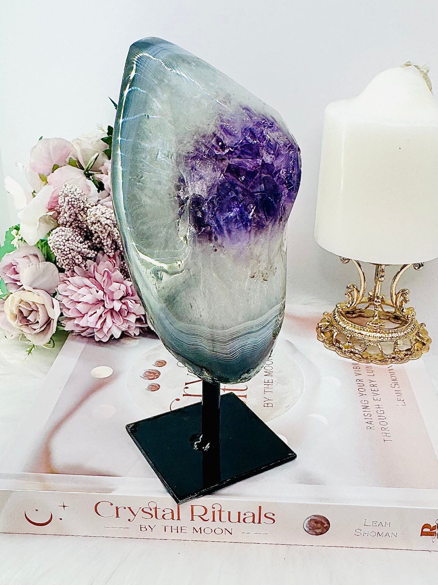 Large 977gram Amethyst Agate Polished Freeform On Stand From Uruguay