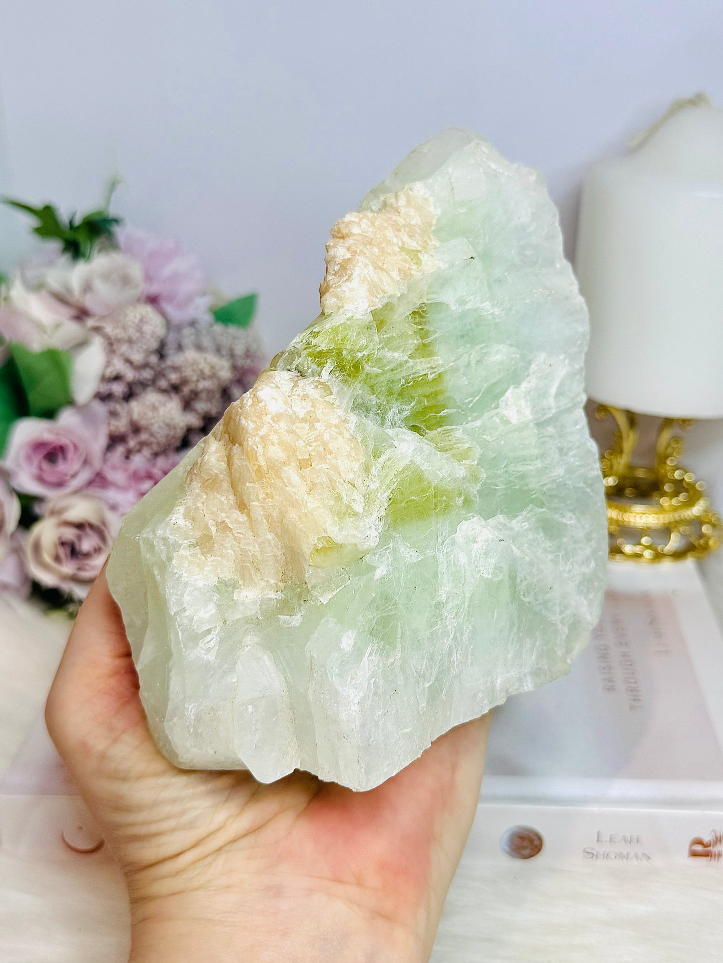 Large Pistachio Calcite Natural Specimen Freeform 11cm 1.15KG