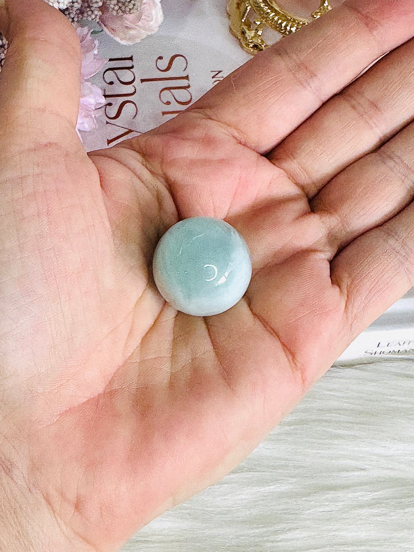 Natural Small Aquamarine Sphere on Stand