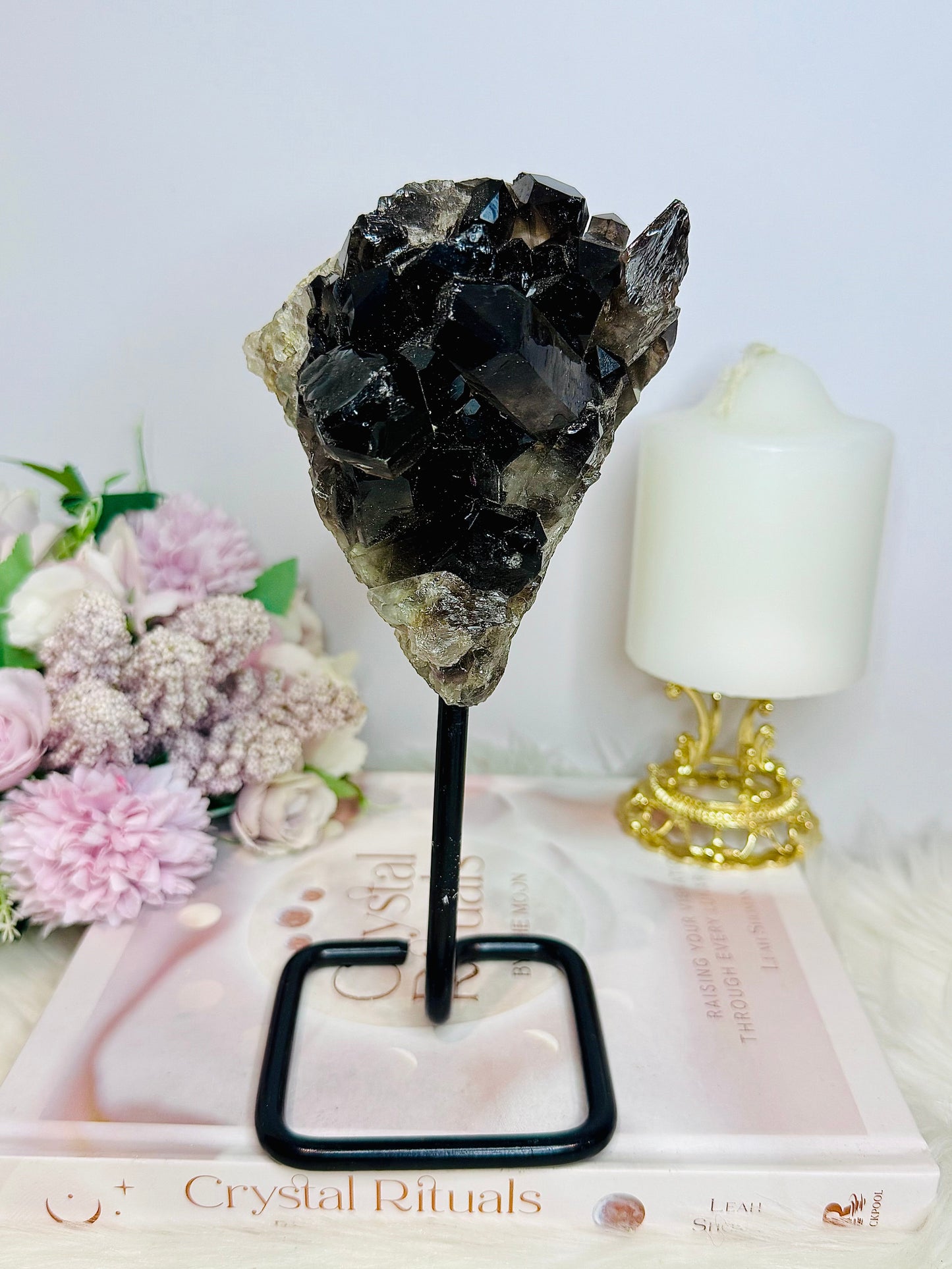 Large Smokey Quartz Cluster On Stand 812g 20cm