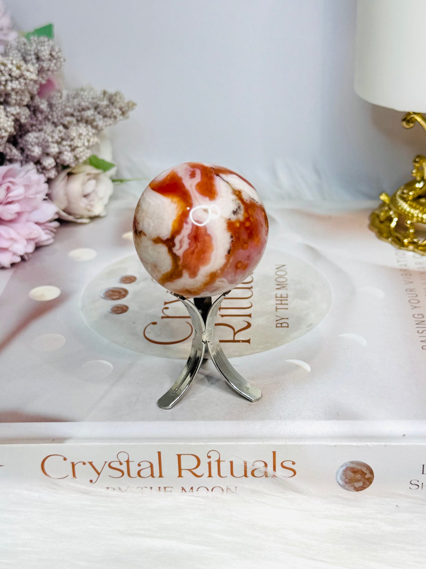 Flower Carnelian Sphere on Stand 95g