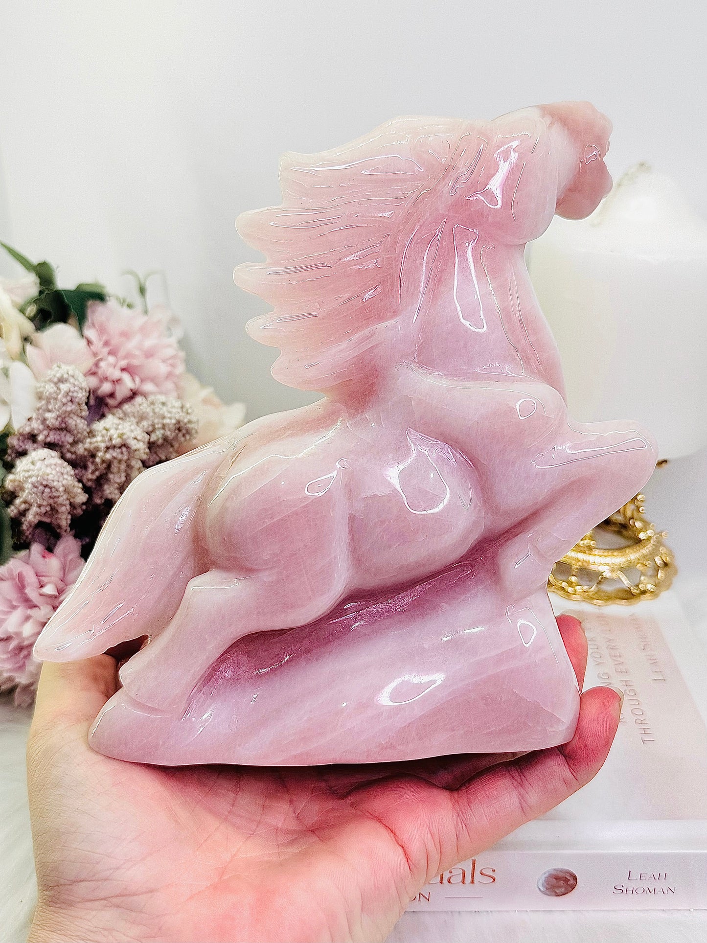 Huge 1.38KG Rose Quartz Perfectly Carved Horse