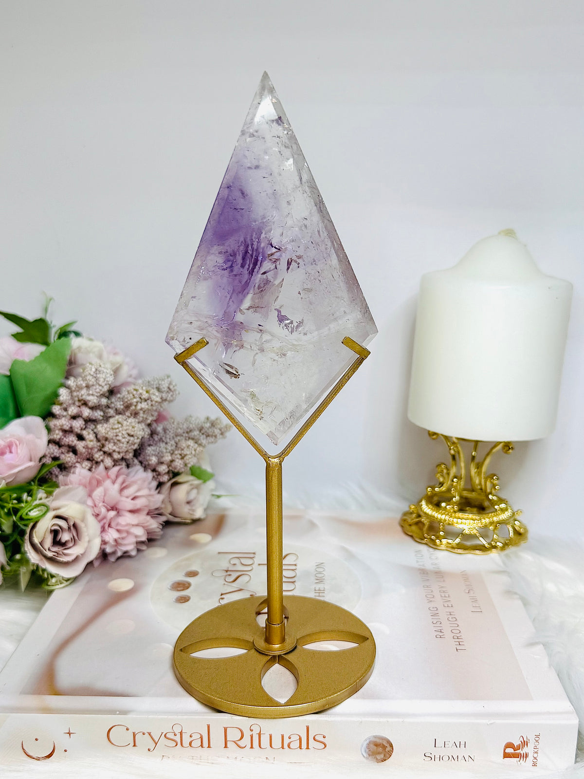 High Grade Amethyst In Quartz Diamond On Stand 21.5cm
