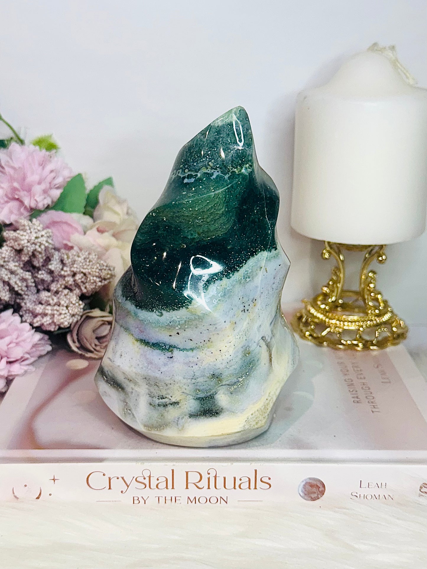 Large High Grade Ocean Jasper Carved Flame | Freeform 1.06KG 15cm