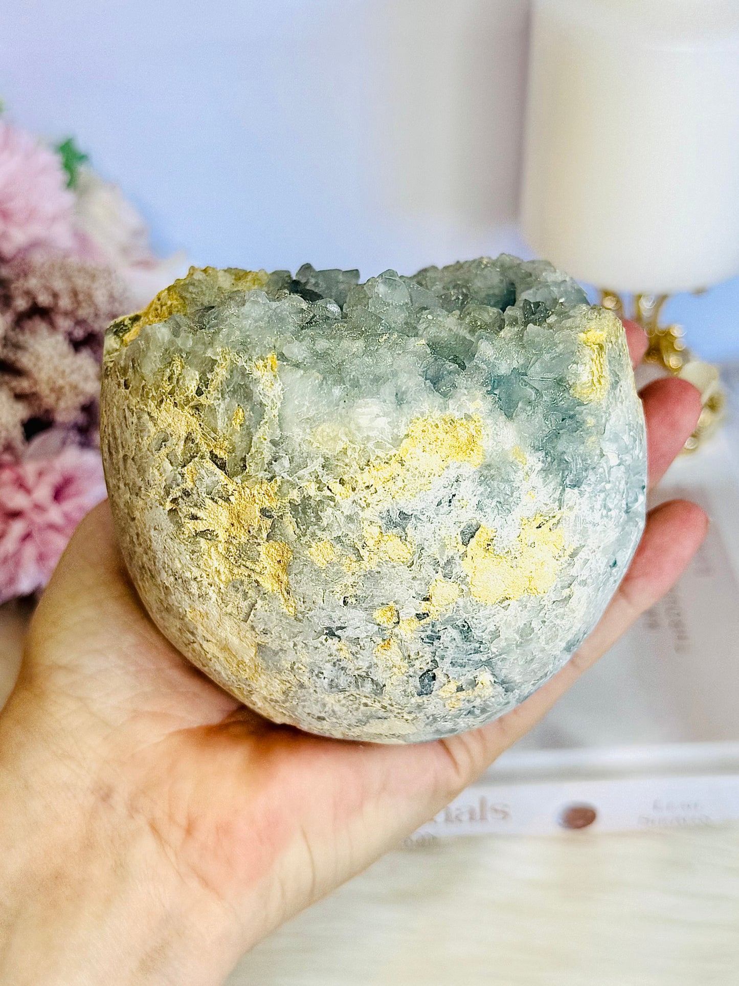 Huge Divine Natural Blue Celestite Druzy Geode | Sphere on Stand 1.65KG