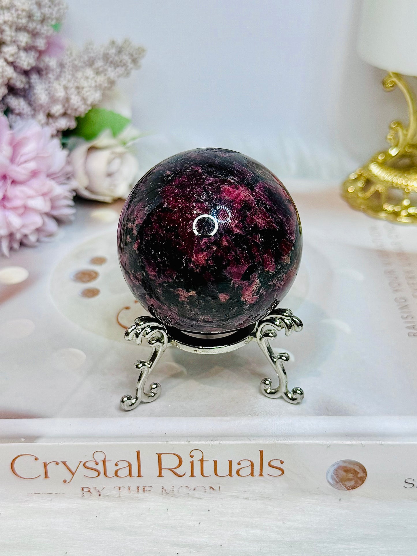 High Grade Rhodonite Sphere on Stand 270g