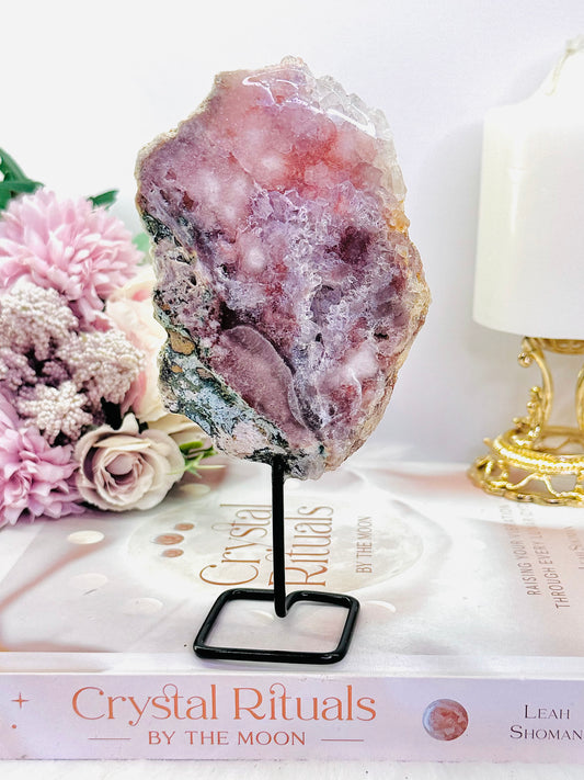 Classy & Fabulous Large 15cm Natural High Grade Pink Amethyst Druzy Slab on Stand with Incredible Crystallisation