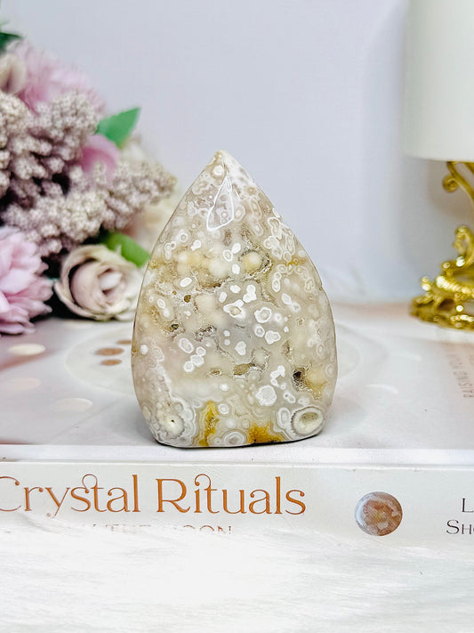 Flower Agate Druzy Carved Flame 7.5cm