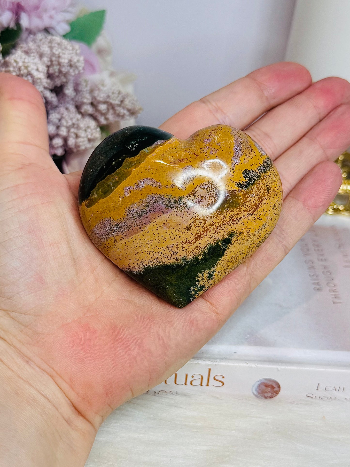 High Grade Ocean Jasper Puffy Heart 7cm