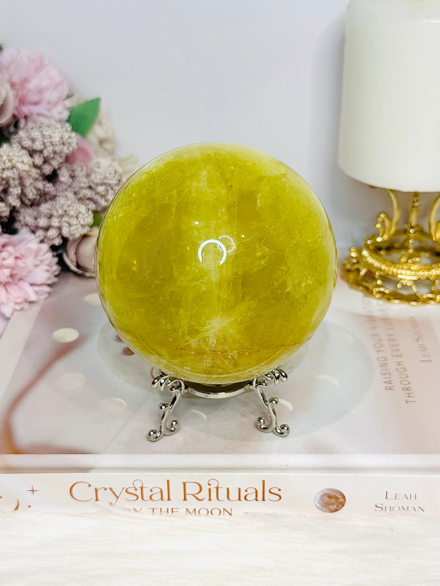 Large Citrine Sphere With Rainbows (heat treated) On Stand 890g