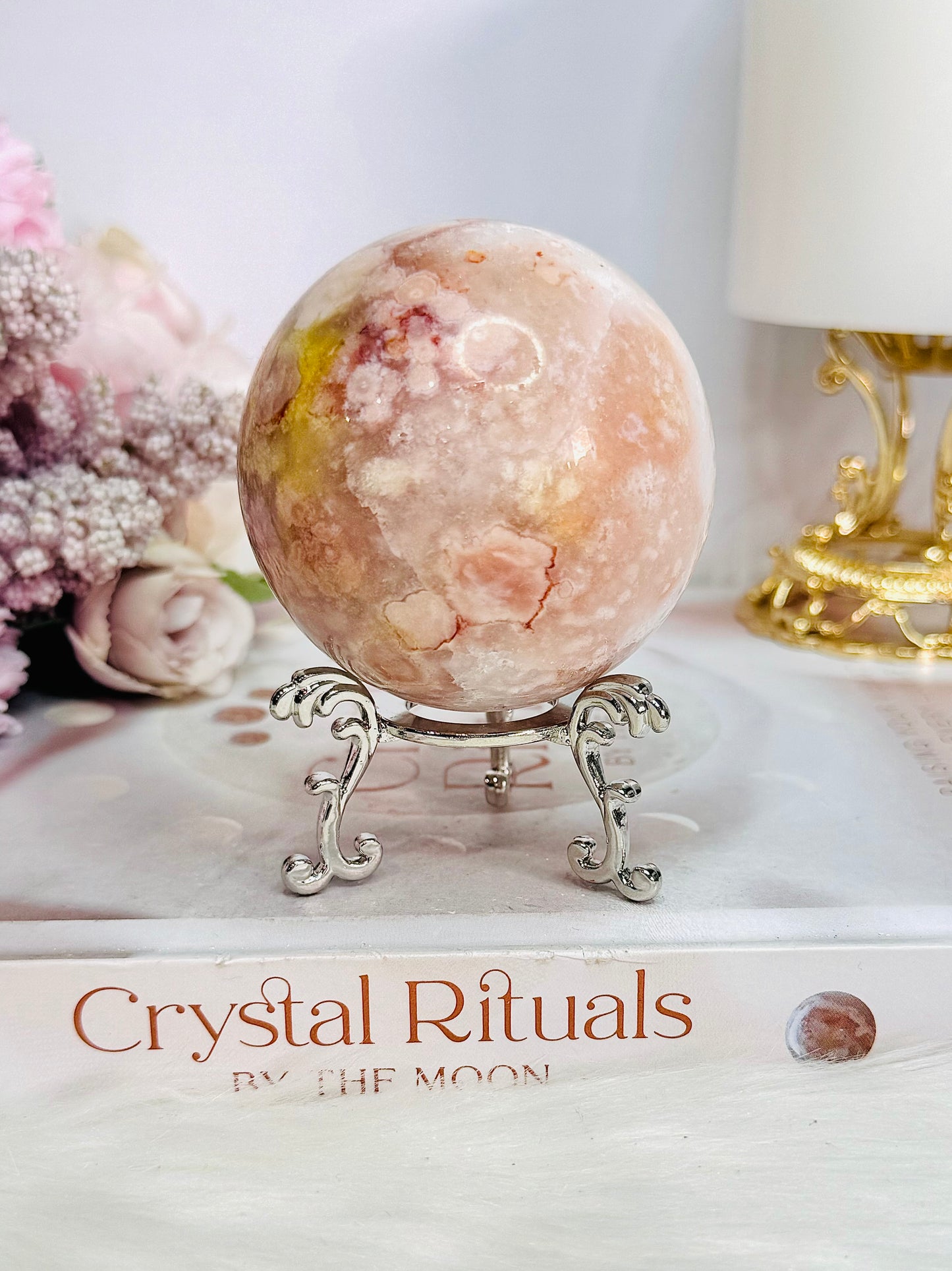 Beautiful 312gram Druzy Pink Amethyst Sphere On Stand