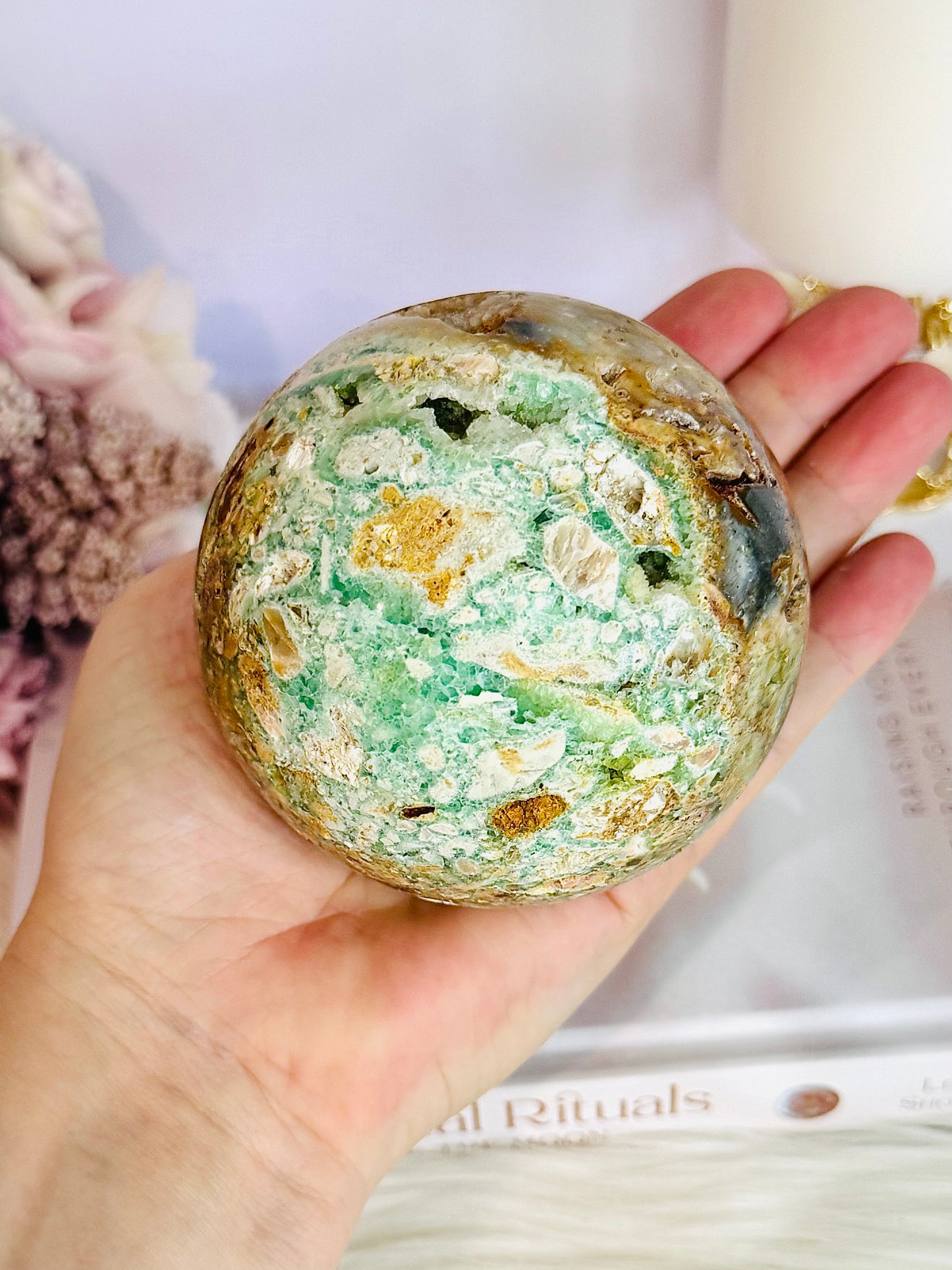 Huge Natural Glorious Variscite Sphere On Stand 802grams