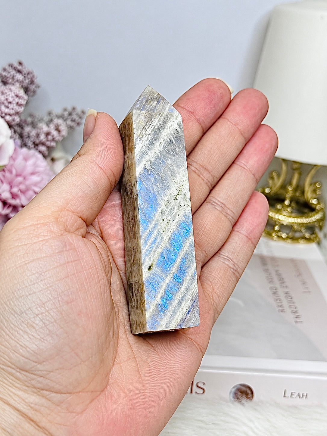 Moonstone Tower with Blue Flash 9cm