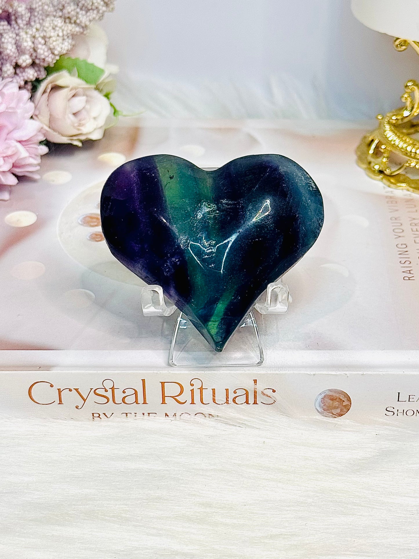 Chunky Feather Fluorite Heart on Stand 6.5cm