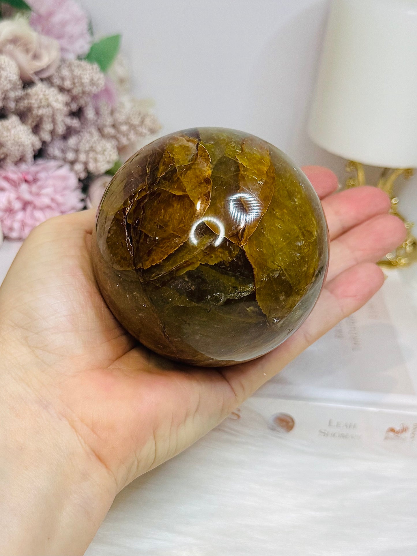 Large Hematoid Quartz Sphere On Stand 629g