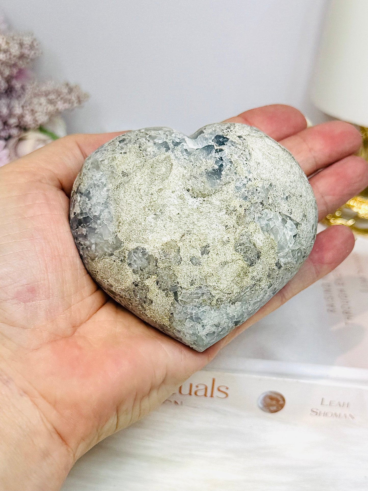 Blue Celestite Druzy Heart On Stand 443g