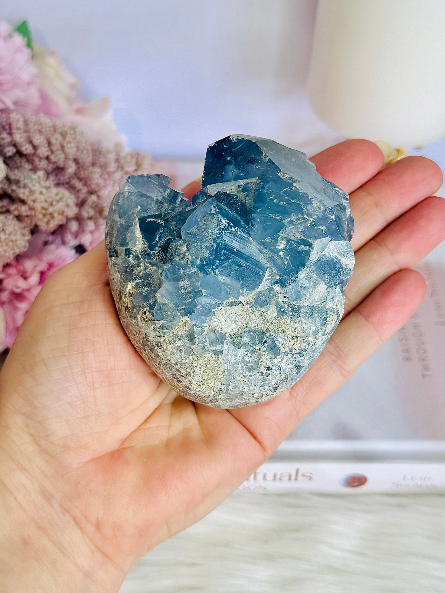 Blue Celestite Chunky Natural Druzy Freeform On Stand 535grams