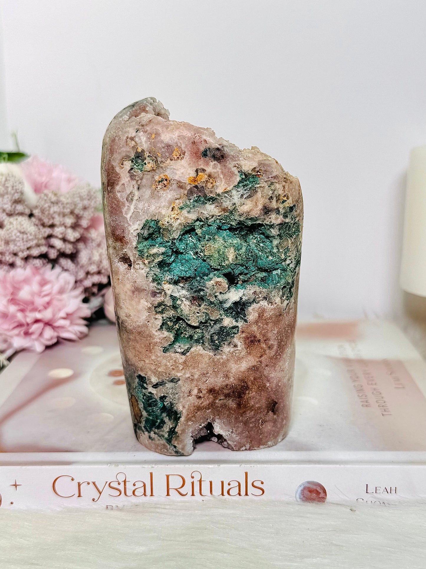 Large Pink Amethyst Druzy Freeform with Moss Agate Inclusions 775g